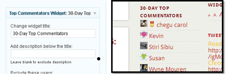 top commentors widgets