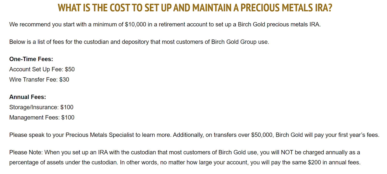 birch gold group fees