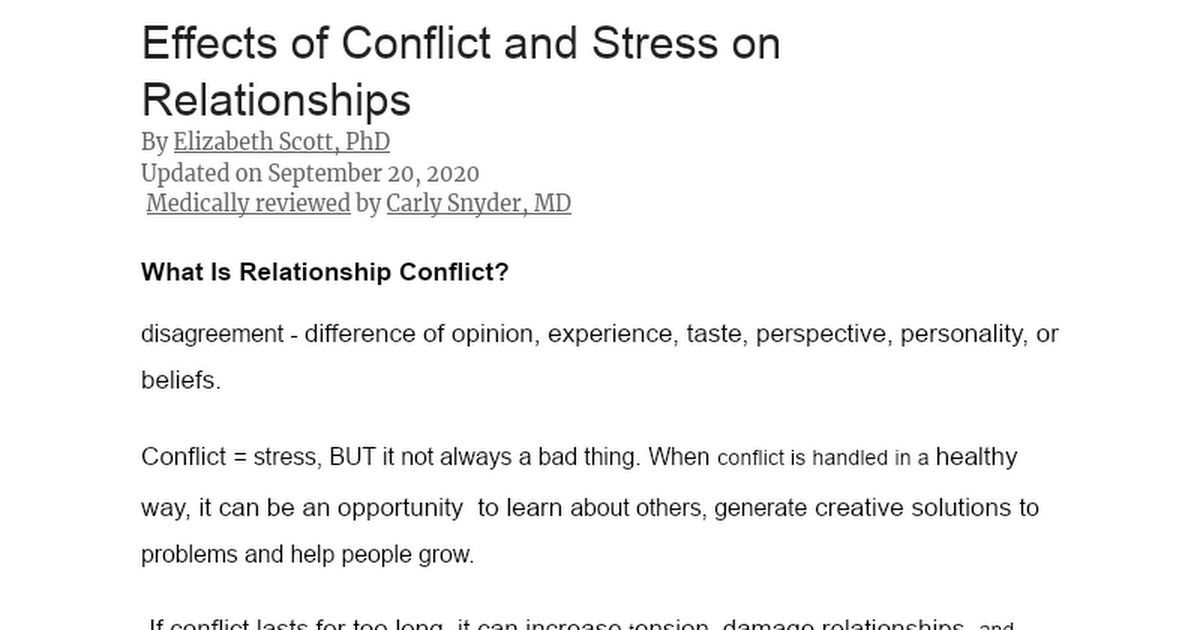 Effects of Conflict and Stress on Relationships