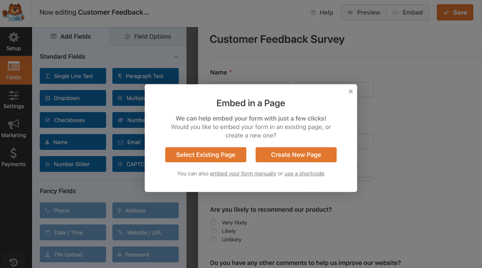 Add your survey to e-commerce site through WPForms.