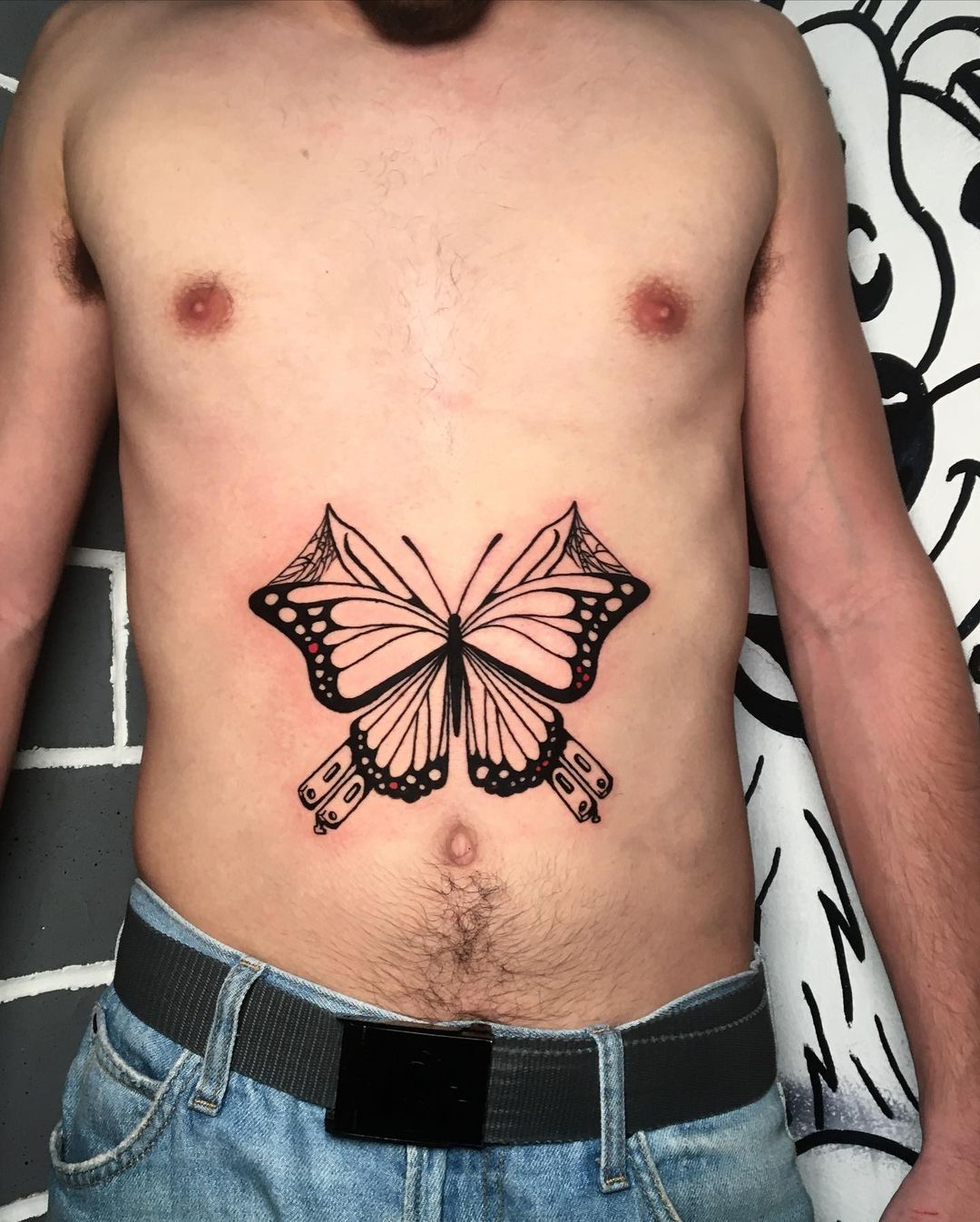 Red Dotted Butterfly Tattoo