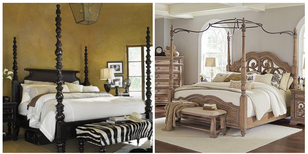 Four poster bed vs. canopy bed comparison.