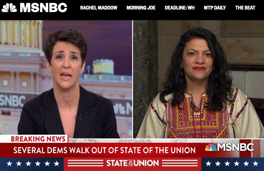 Screenshot of Rashida on the Rachel Maddow Show