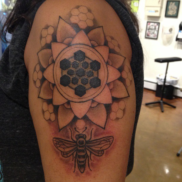 Mandala Bee Shoulder Tattoo