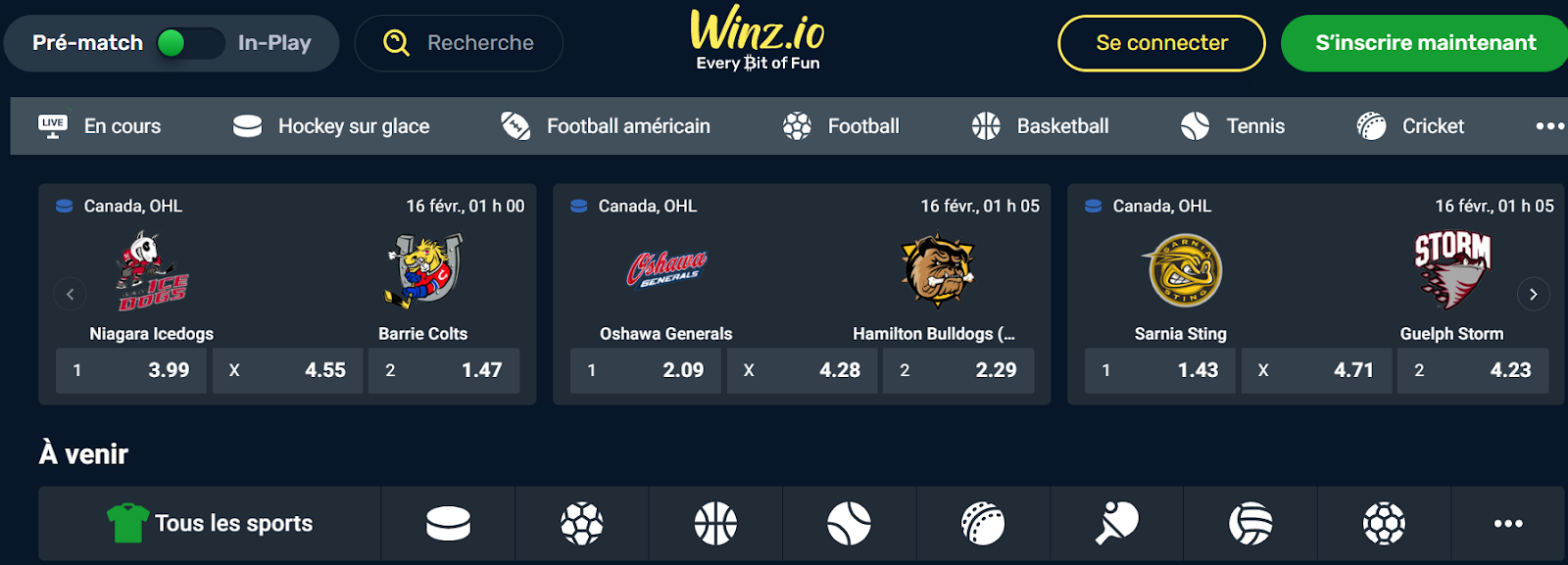 Paris sportifs sur Winz.io Casino