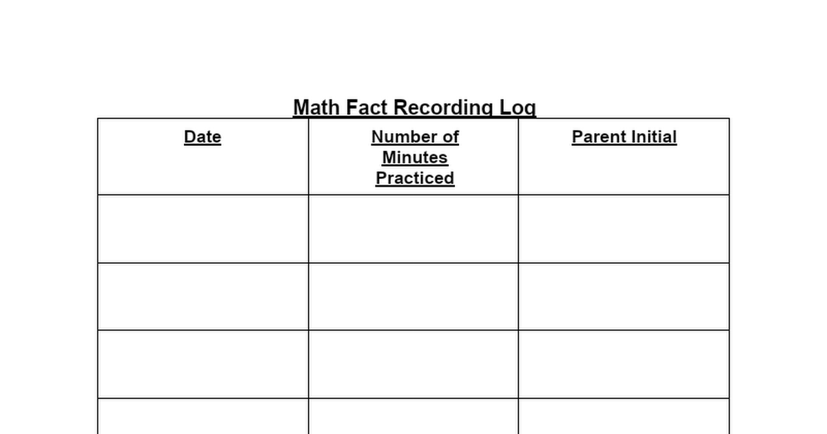 3rd Grade Math Fact Log