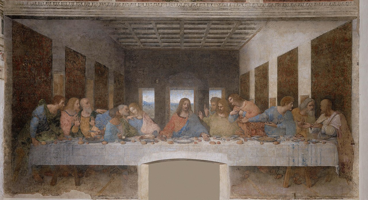 Da Vinci's Last Supper, with Christ in the center of the table surrounded by the apostles.