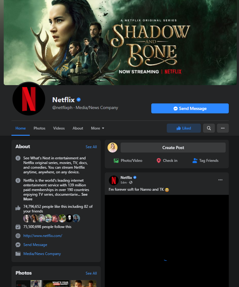 netflix facebook page example