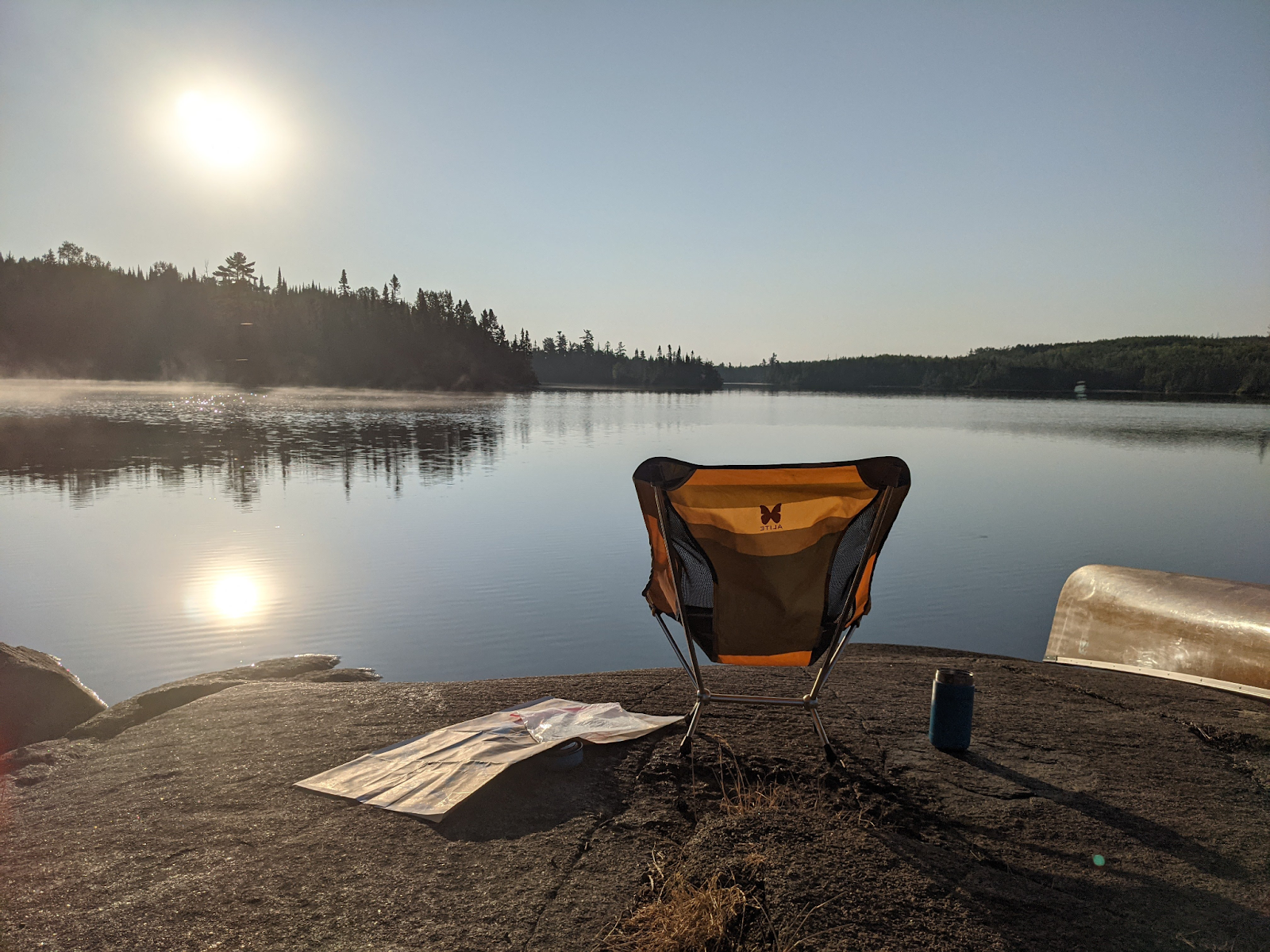 chair and a lake