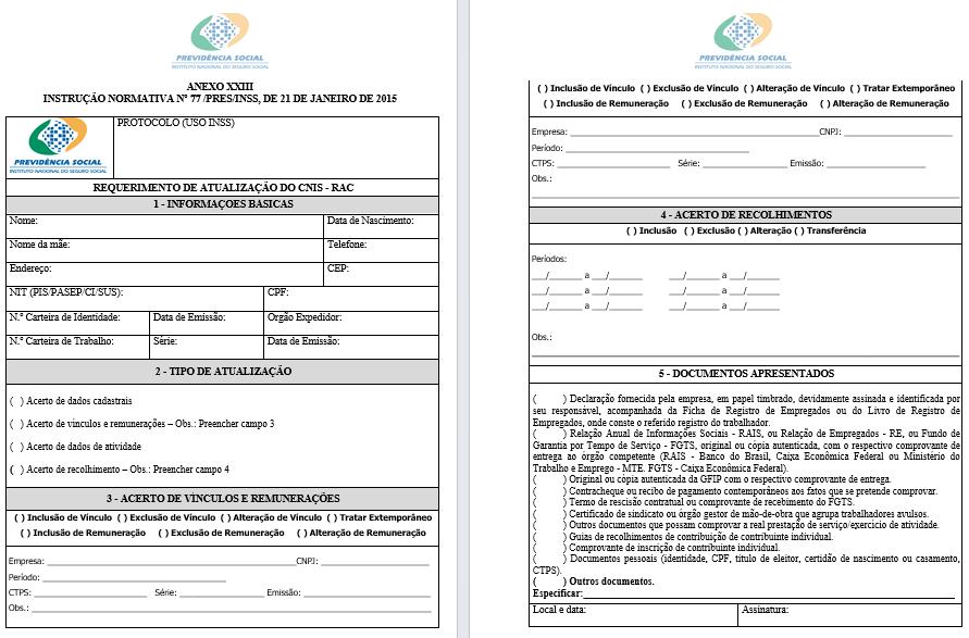 Requerimento de Atualização do CNIS (RAC)