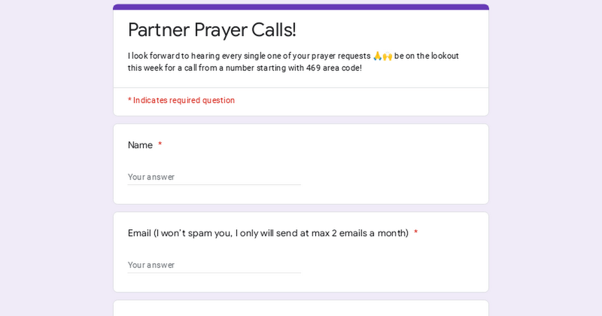 Partner Prayer Calls!