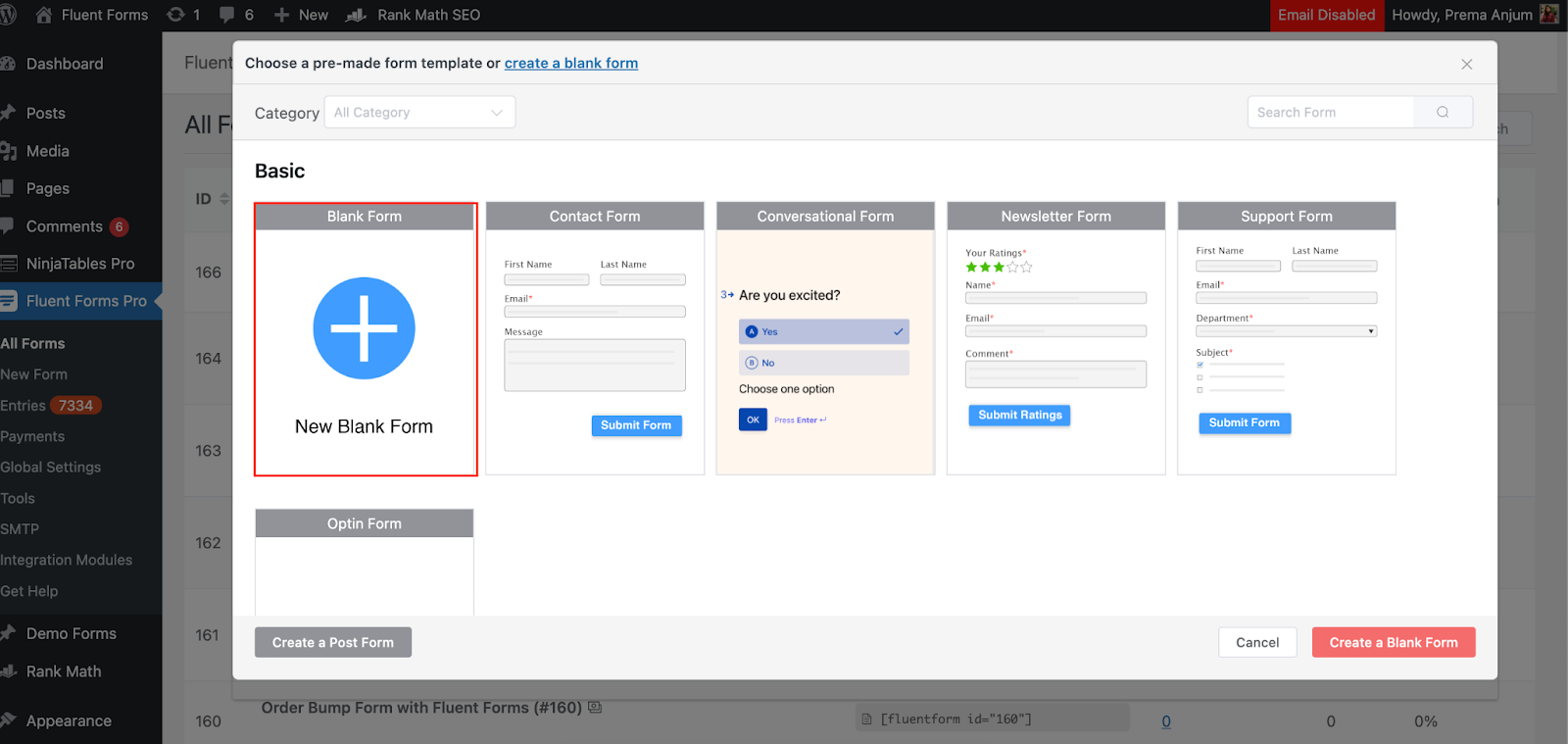 pre-built templates, fluent forms, job application form