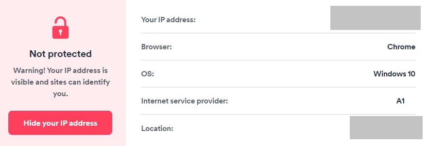 VPN test showing an IP Leak