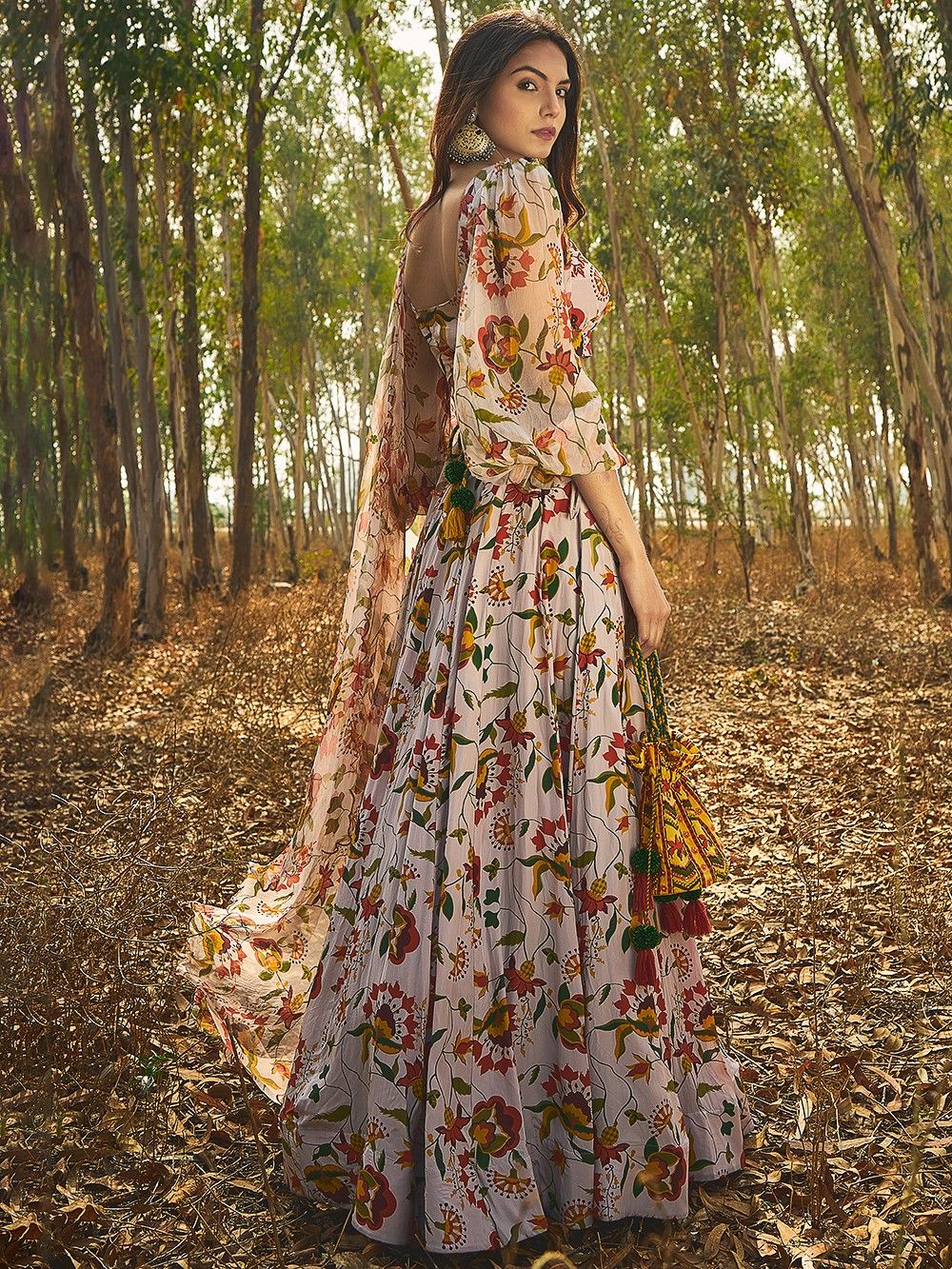 the loom - Grey Printed Crepe Blouse with Lehenga