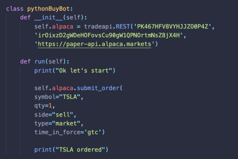 pythonBuyBot with our function to buy/sell a stock