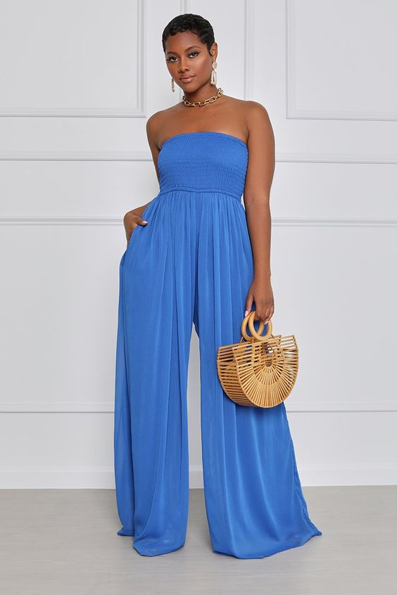 Picture of a lady rocking a blue chiffon jumpsuit
