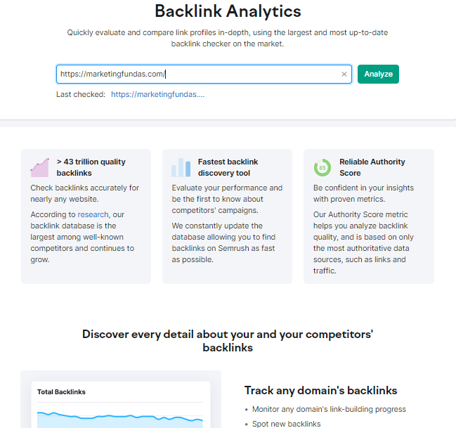 SEMrush backlink analytics 
