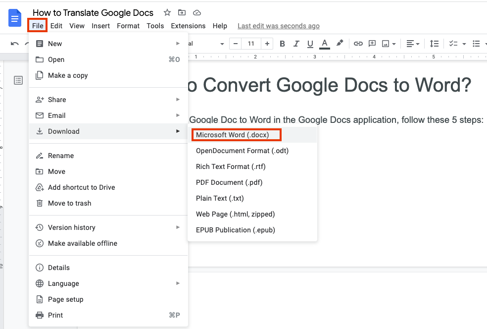 how to convert google docs to word