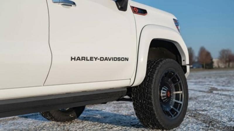 2020 Harley Davidson truck front passenger view, showcasing its sleek and modern design with a hint of classic Harley style