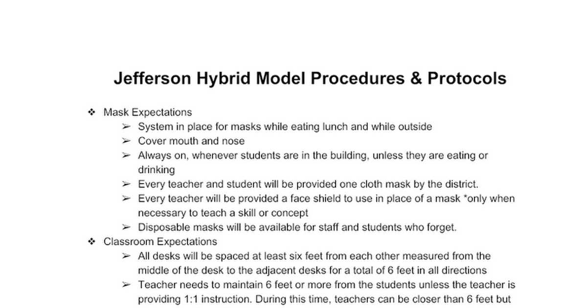 Parent Copy of Jefferson Procedures & Protocols for Hybrid Learning