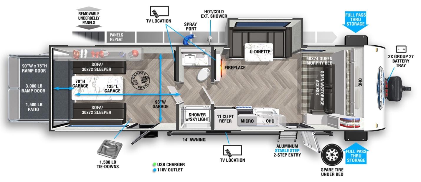 The floorplan for the Forest River Salem toy hauler