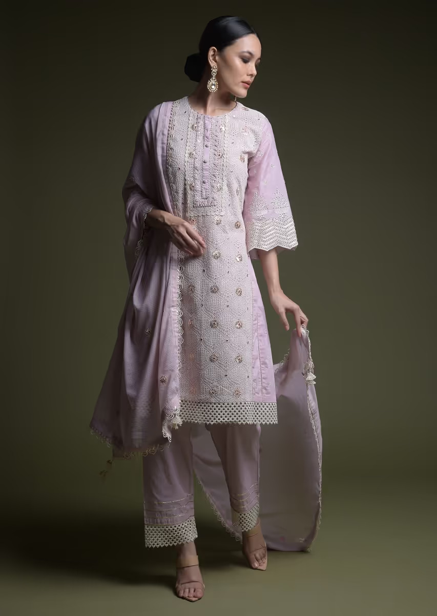 Muave Thread Embroidered Silk Blend Suit