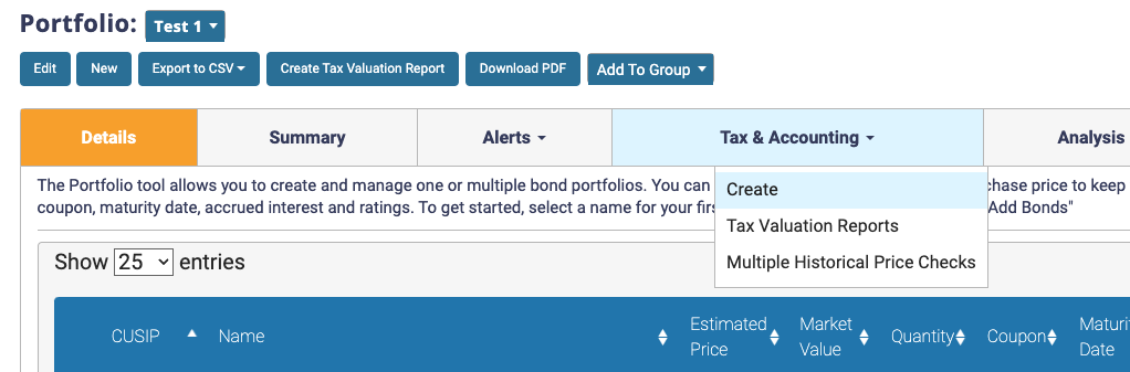 Create Muni Bond Tax Valuation Report