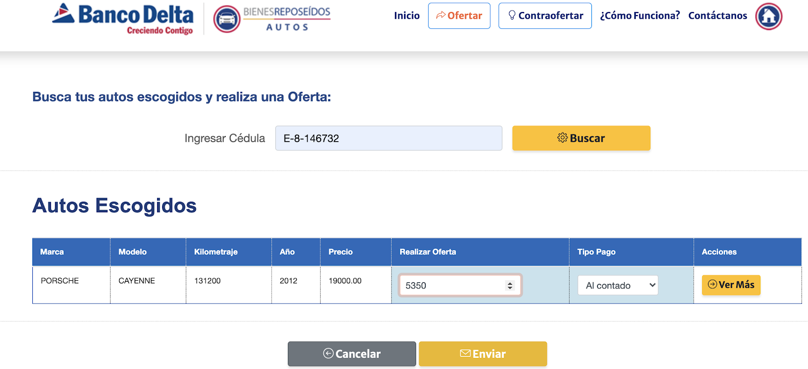 Proceso de selección de autos reposeidos del Banco Delta.
