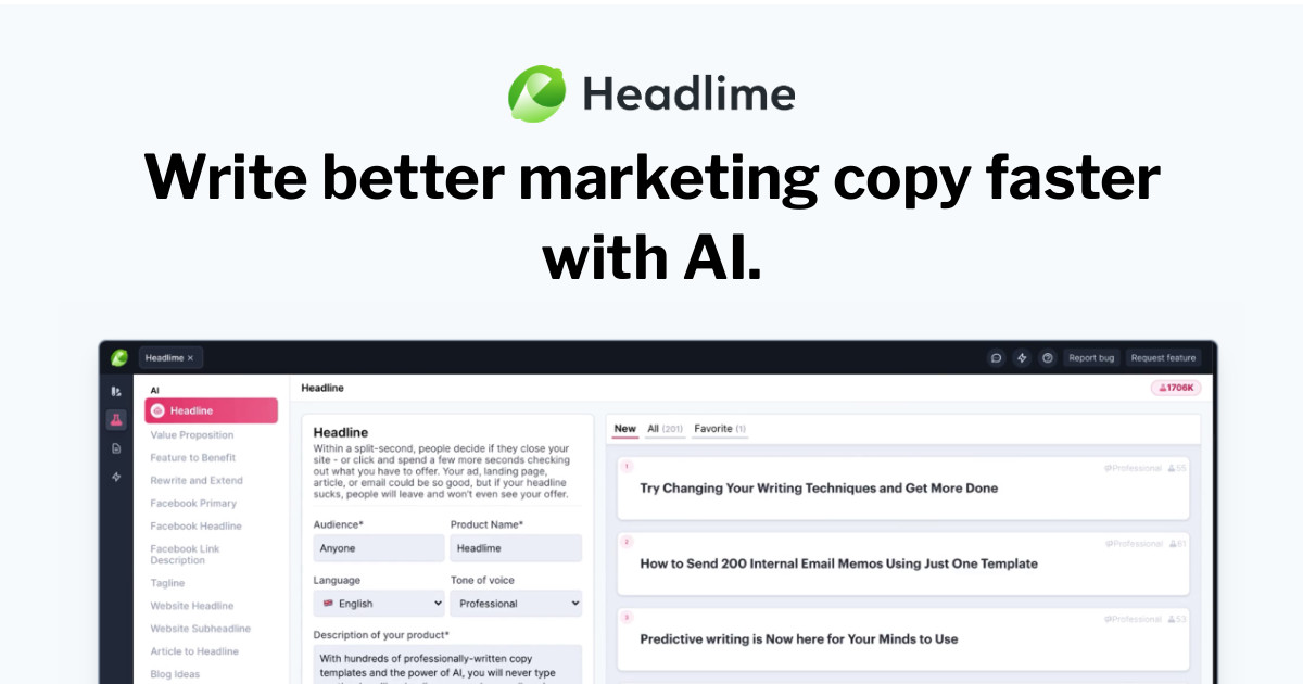 Write better marketing copy faster with AI. | Headlime