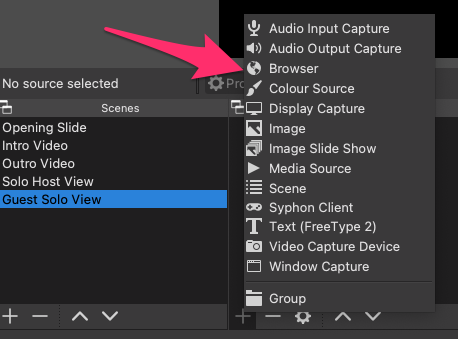 Adding sources in OBS Studio