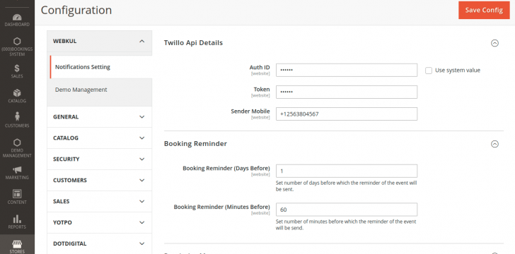 Twilio Booking Reservation SMS Notification