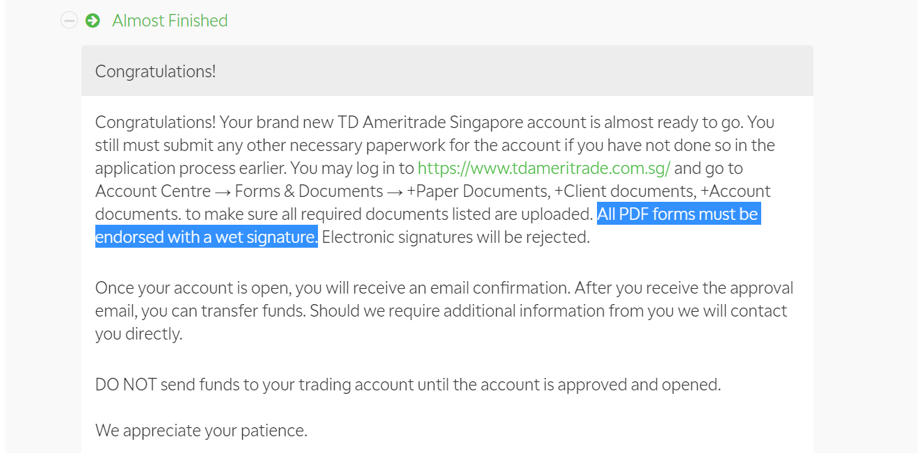 The last step on TD Ameritrade Registration in Malaysia