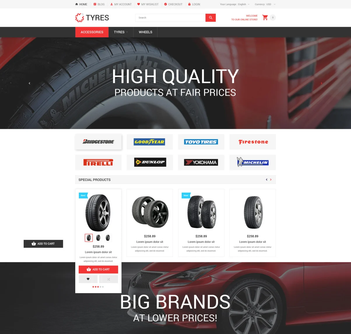 Car Wheels Online Store Magento theme