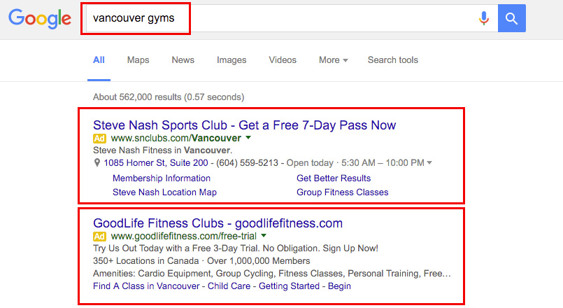 gym online presence on google