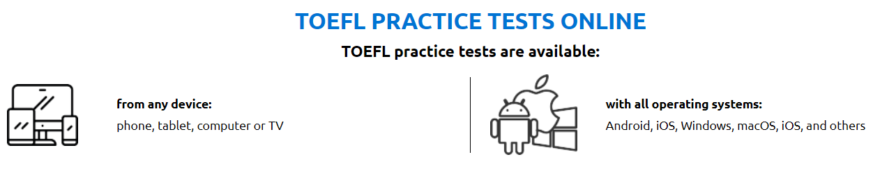 screenshot of TOEFL's website for the availability of practice tests