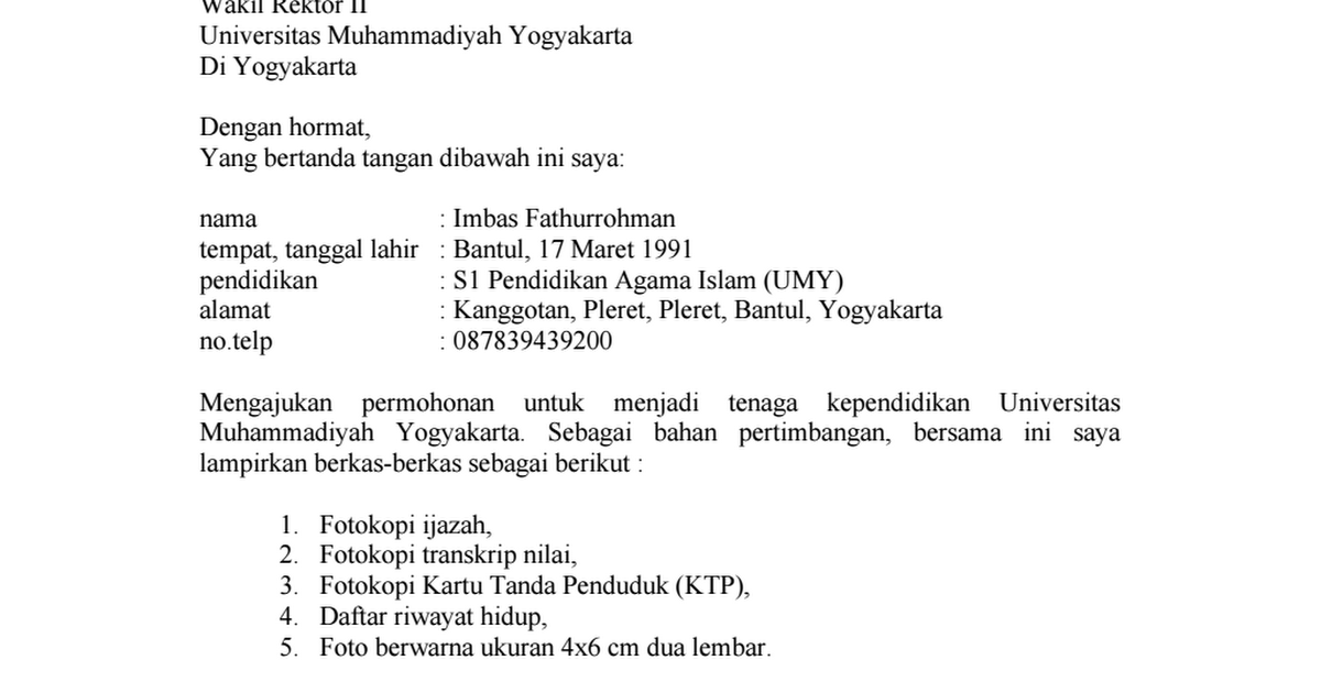 Contoh Surat Lamaran Pekerjaan Terbarudoc Google Drive