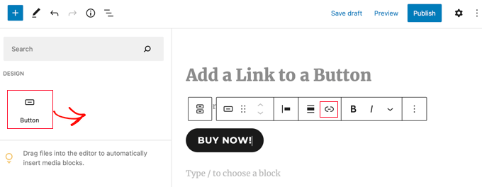 Adicionar um botão de link no editor de blocos