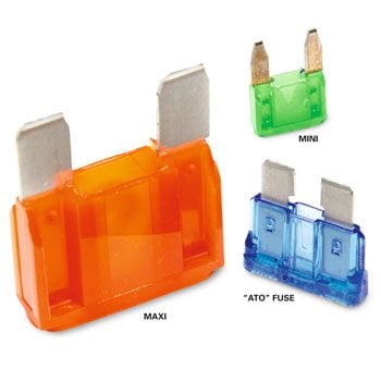 Three different types of fuses – maxi, mini and 'ATO' styles
