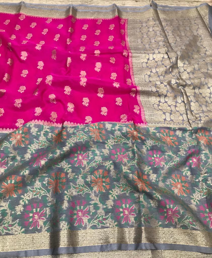 Banaras wooven warm silk( Banarasi silk) Tilffi big border Sarees