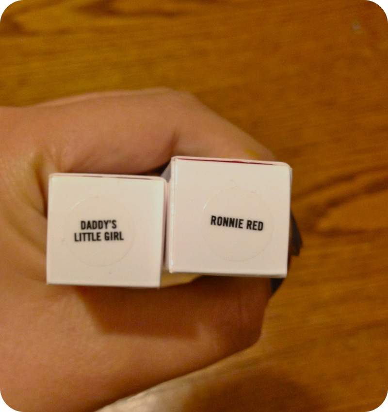 Top of Archie's Girls lipsticks packing with name of color: Daddy's little girl and Ronnie Red