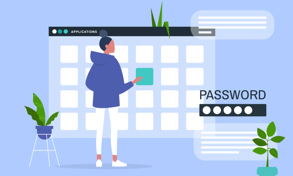 2d graphic of user having one password for all applications - also known as single sign on
