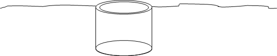 Diagram of a small jar buried in the ground so that the opening of the jar is in line with the ground level.