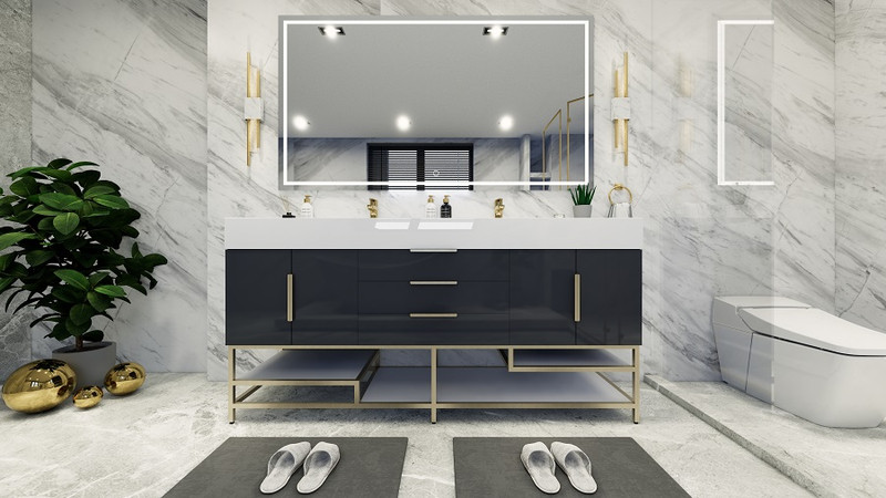 Bethany Floating & Freestanding Bathroom Vanity Collection | Freestanding Vanity in Gloss Black | Moreno Bath