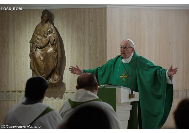 Pope Francis delivering his homily at Mass in the Santa Marta chapel. - OSS_ROM