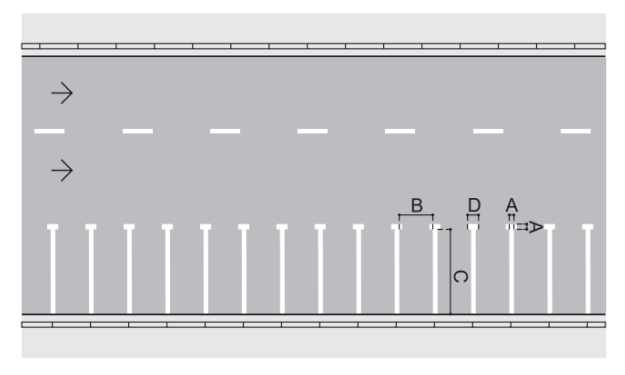Ilustração apresentando as dimensões de estacionamento simples em ângulo reto segundo o CONATRAN