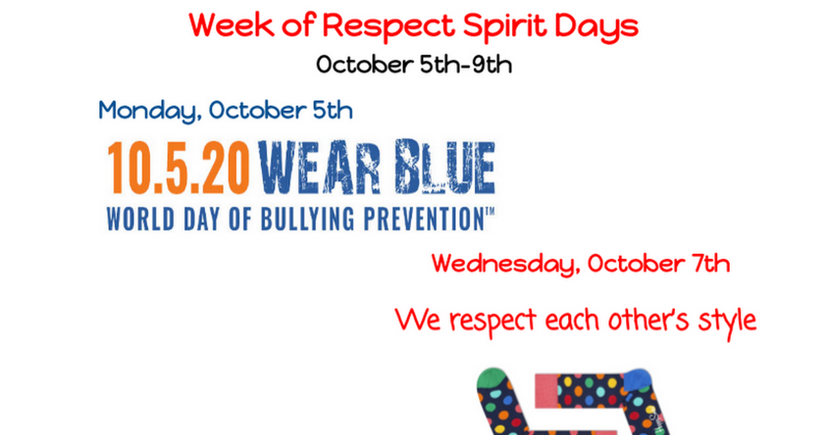 10/7-10/11 Week of Respect Spirit Days
