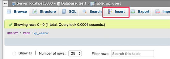 Inserir nova linha na tabela de usuários do WordPress