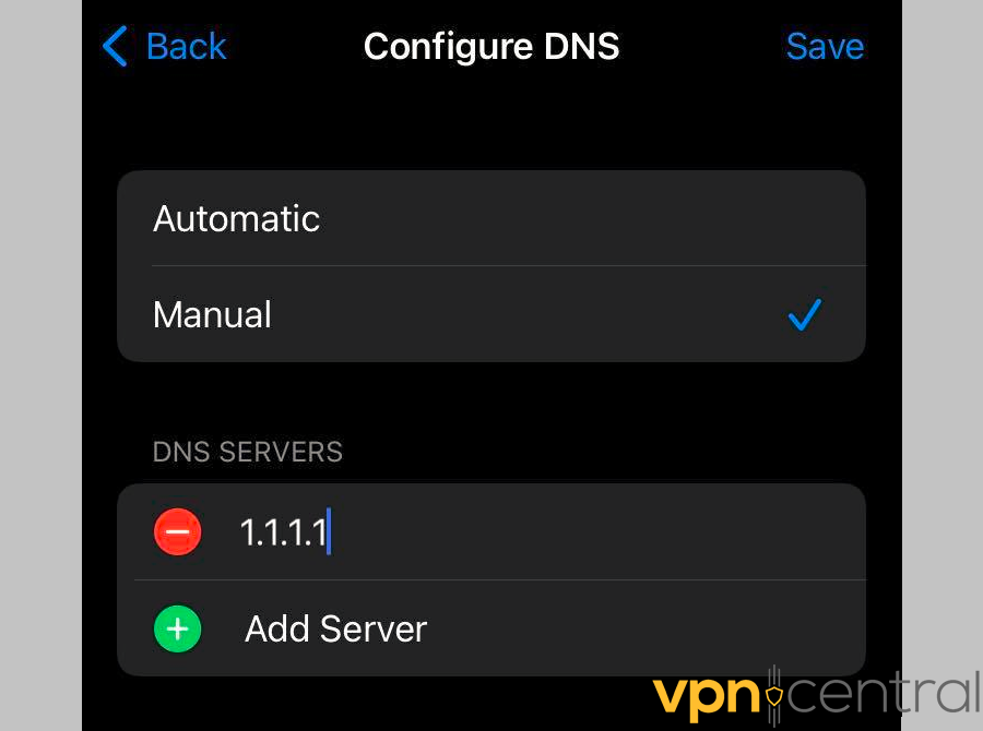 iphone add dns servers manually