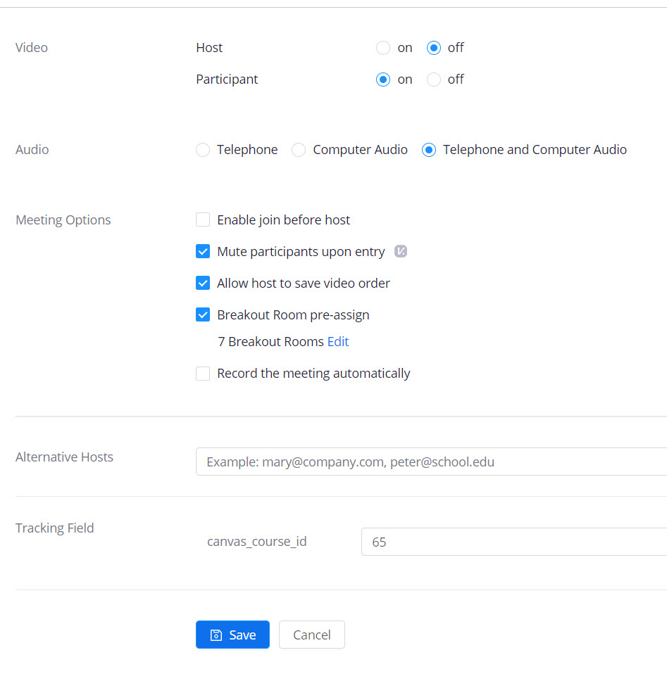 zoom create meeting settings