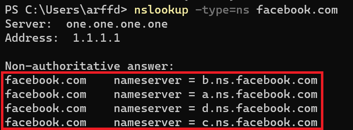 nslookup untuk periksa name server record